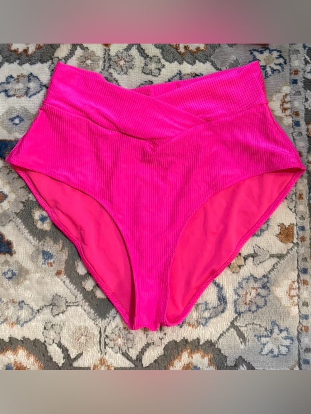 Aerie L- Ribbed High-Waist Bikini Bottoms - Neon Pink